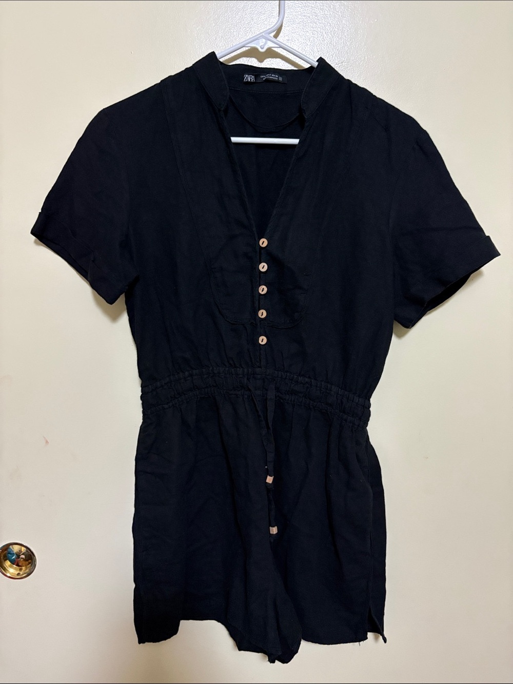 Zara Black Short-Sleeve Cotton Romper
